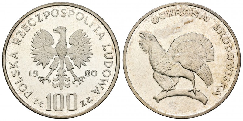 Polonia. 100 zlotych. 1980. Varsovia. MW. (Km-Y121). Ag. 16,36 g. Protección Med...