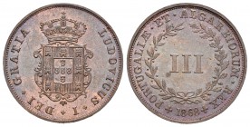 Portugal. Luiz I. 3 reis. 1868. (Km-517). 3,91 g. Restos de brillo original. EBC+. Est...35,00.