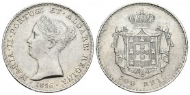 Portugal. María II. 500 reis. 1848. (Km-471). (Gomes-39.14). Ag. 14,76 g. Golpecitos en el canto. Escasa. MBC+. Est...75,00.