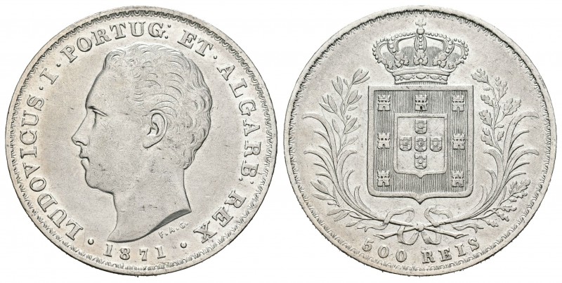 Portugal. Luiz I. 500 reis. 1871. (Km-1871). (Gomes-12.08). Ag. 12,36 g. Limpiad...