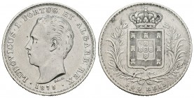 Portugal. Luiz I. 500 reis. 1875. (Km-509). (Gomes-12.10). Ag. 12,31 g. Limpiada. MBC/MBC+. Est...50,00.