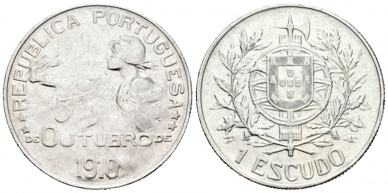 Portugal. 1 escudo. 1910. (Km-560). (Gomes-22.01). Ag. 24,98 g. MBC+. Est...60,0...