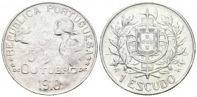 Portugal. 1 escudo. 1910. (Km-560). (Gomes-22.01). Ag. 24,98 g. MBC+. Est...60,00.