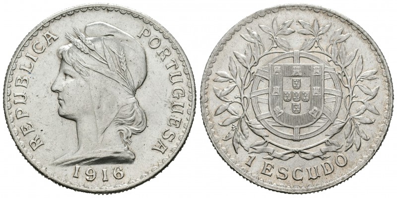 Portugal. 1 escudo. 1916. (Km-564). (Gomes-23.2). Ag. 25,05 g. EBC+/SC-. Est...6...