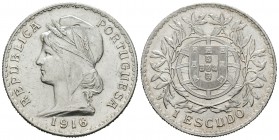 Portugal. 1 escudo. 1916. (Km-564). (Gomes-23.2). Ag. 25,05 g. EBC+/SC-. Est...60,00.