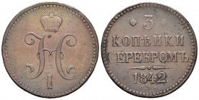 Rusia. Nicholas I. 3 kopecks. 1842. San Petesburgo. (Km-C146.3). (Bitkin-811). Ae. 30,49 g. MBC-. Est...35,00.