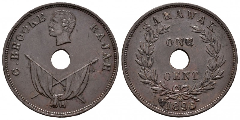 Saraawak. Brooke Rajah. 1 cent. 1898. Heaton. H. (Km-7). Ae. 9,37 g. Golpecitos ...