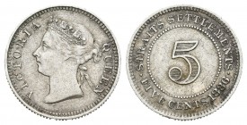 Straits Settlements. Victoria. 5 cents. 1886. (Km-10). Ag. 1,33 g. MBC. Est...15,00.