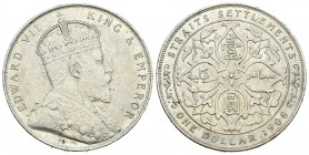 Straits Settlements. Edward VII. 1 dollar. 1908. (Km-26). Ag. 20,19 g. Brillo original. EBC/EBC+. Est...80,00.