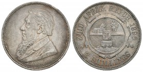 Sudáfrica. 2 shillings. 1896. (Km-6). Ag. 11,30 g. Tono. EBC-. Est...70,00.