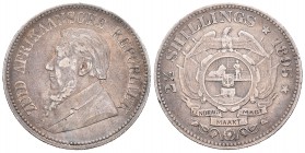 Sudáfrica. 2 1/2 shillings. 1895. (Km-7). Ag. 13,97 g. Escasa. MBC-. Est...100,00.