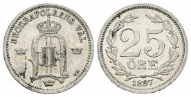 Suecia. Oscar II. 25 ore. 1897. EB. (Km-739). Ag. 2,43 g. EBC+. Est...50,00.