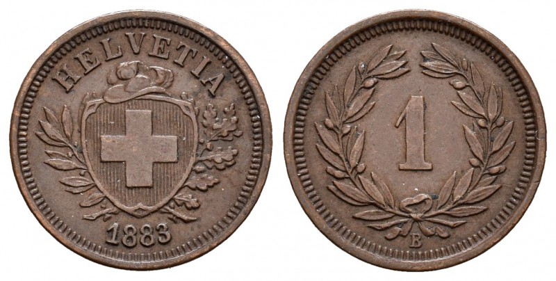 Suiza. 1 rappen. 1883. Berna. B. (Km-3.1). Ae. 1,54 g. EBC-. Est...30,00.