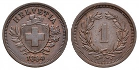 Suiza. 1 rappen. 1884. Berna. B. (Km-3.1). Ae. 1,49 g. EBC. Est...30,00.