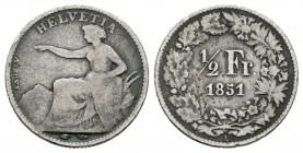 Suiza. 1/2 franco. 1851. París. A. (Km-8). Ag. 2,38 g. BC/BC+. Est...25,00.