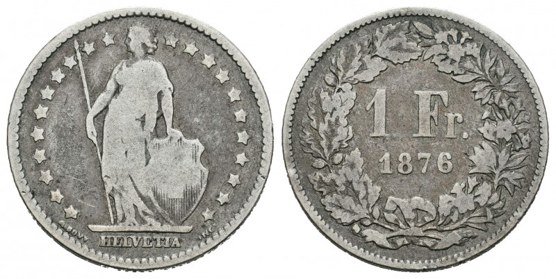 Suiza. 1 franco. 1876. Berna. B. (Km-24). Ag. 4,70 g. BC. Est...12,00.