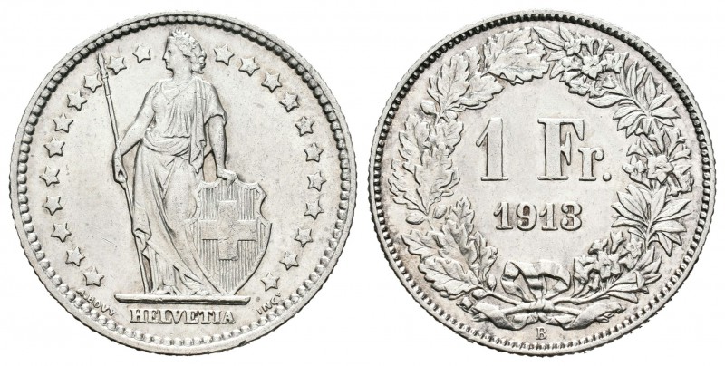Suiza. 1 franco. 1913. Berna. B. (Km-24). Ag. 4,99 g. EBC+. Est...35,00.