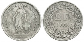 Suiza. 2 francos. 1886. Berna. B. (Km-21). Ag. 9,78 g. BC+. Est...12,00.
