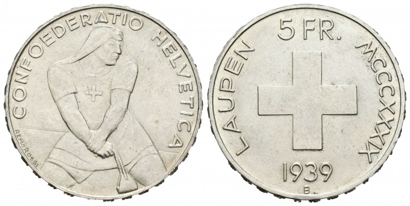 Suiza. 5 francos. 1939. Berna. B. (Km-42). Ag. 15,01 g. Brillo original. SC-. Es...