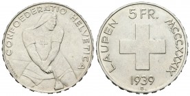 Suiza. 5 francos. 1939. Berna. B. (Km-42). Ag. 15,01 g. Brillo original. SC-. Est...300,00.