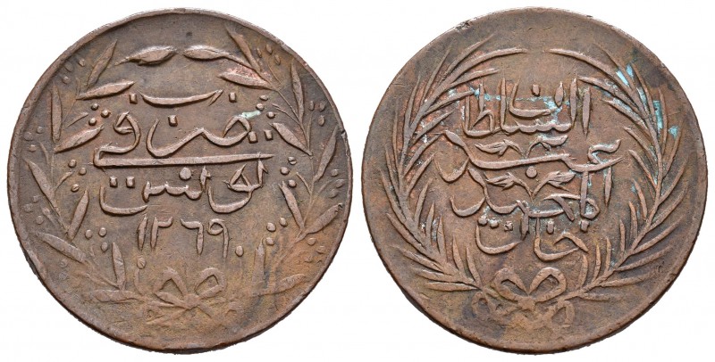 Túnez. Ahmad I Pasha. 6 nasri. 1269 H (1853). (Km-104.2). Ae. 11,38 g. MBC. Est....