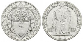 Vaticano. Pío XII. 1 lira. 1943 (año V). (Km-35). Ag. 7,95 g. Sólo 1000 ejemplares acuñados. SC. Est...100,00.