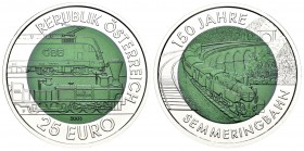 Austria. 25 euros. 2004. (Km-3109). Niobio. 150 años Semmeringbahn. Con su estuche y certificado originales. PROOF. Est...100,00.