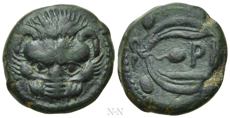 BRUTTIUM. Rhegion. Ae (Circa 425/0-415/0 BC). 

Obv: Facing head of lion.
Rev...