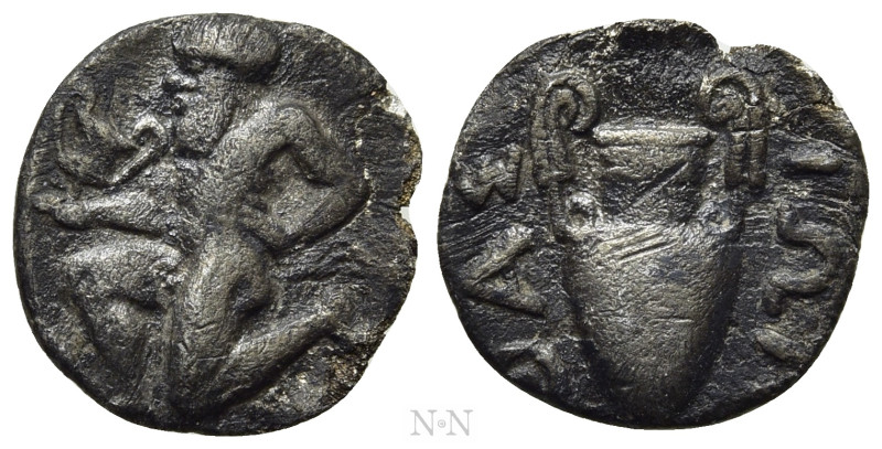 THRACE. Thasos. Trihemiobol (Circa 412-404 BC). 

Obv: Satyr kneeling left, ho...