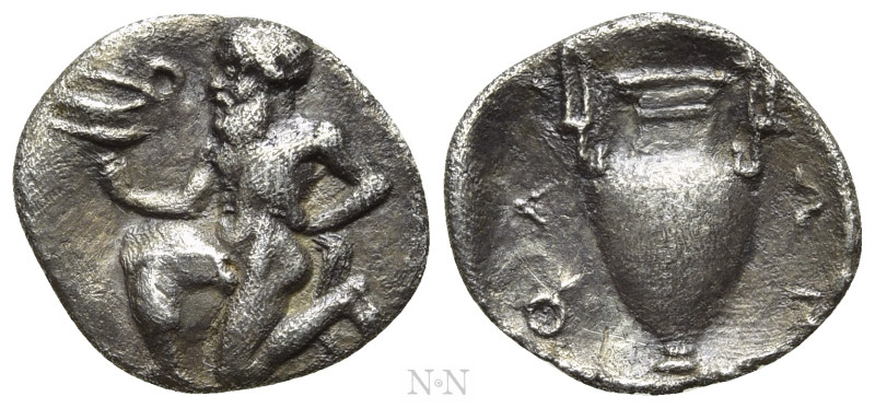 THRACE. Thasos. Trihemiobol (Circa 412-404 BC). 

Obv: Satyr kneeling left, ho...