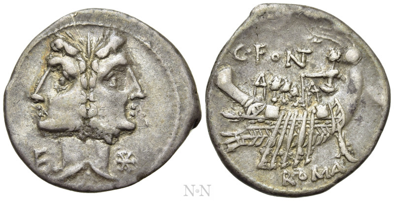 C. FONTEIUS. Denarius (114-113 BC). Rome. 

Obv: Laureate janiform heads of th...