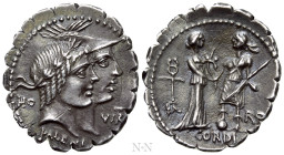 Q. FUFIUS CALENUS and MUCIUS CORDUS. Serrate Denarius (68 BC). Rome