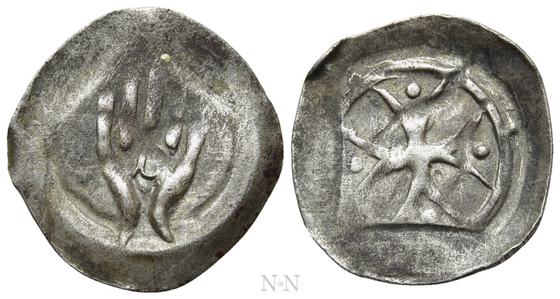 GERMANY. Dillingen (Mid-late 14th century). Heller. 

Obv: Hand; D at center....