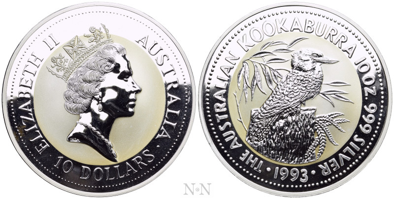 AUSTRALIA. Elizabeth II (1952-2022). AR 10 Dollars (1993). Kookaburra. 

Obv: ...