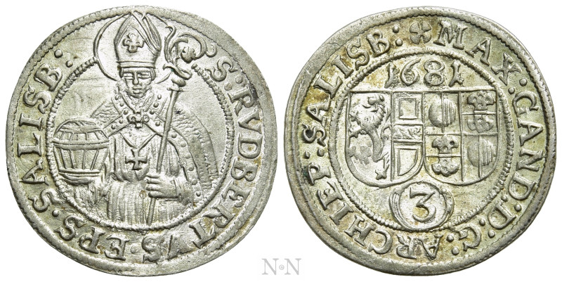 AUSTRIA. Salzburg. Max Gandolph Graf von Kuenburg (1668-1687). 3 Kreuzer (1681)....