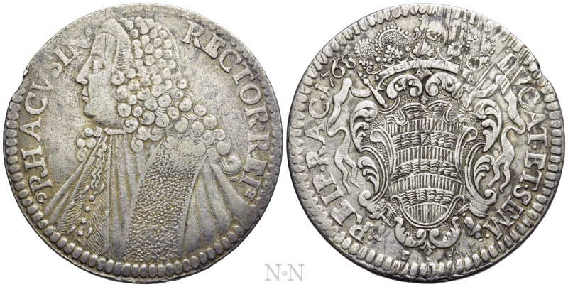 CROATIA. Republic of Ragusa (Dubrovnik). Tallero (1768-GB-DM). 

Obv: RHACVSIN...