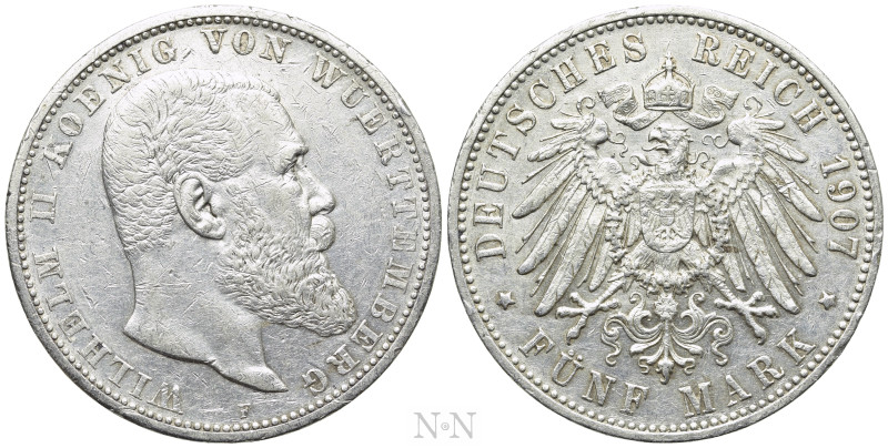 GERMANY. Württemberg. Wilhelm II (1891-1918). 5 Mark (1907). Stuttgart. 

Obv:...