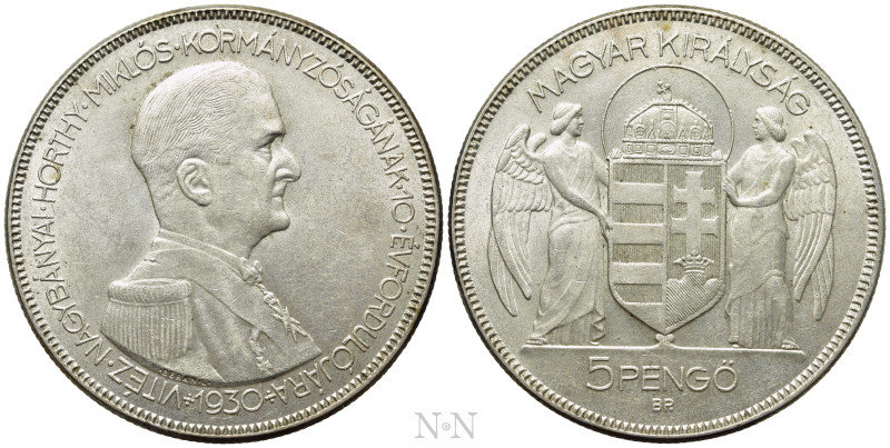 HUNGARY. Nicolas Horthy (1920-1944). 5 Pengő (1930). Budapest. 10th Anniversary ...