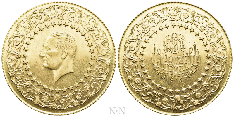 TURKEY. Republic. GOLD 100 Kuruş (1967). Death of Kemal Atatürk. 

Obv: Bare h...
