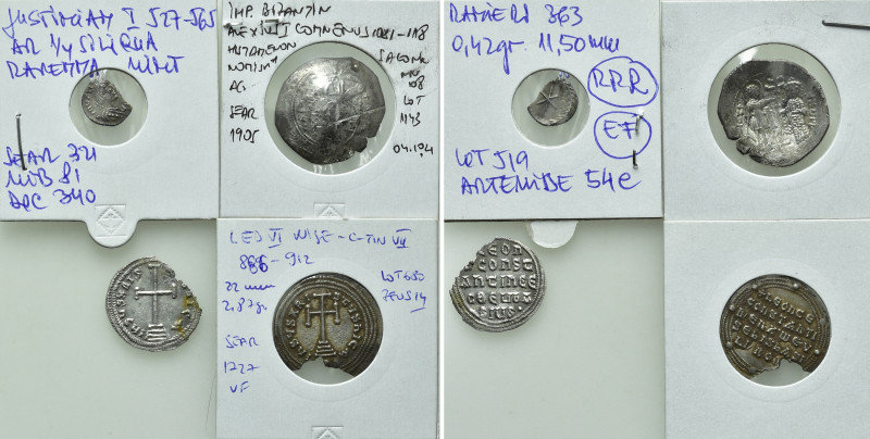 4 Byzantine Silver Coins. 

Obv: .
Rev: .

. 

Condition: See picture.
...