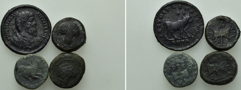 4 Ancient Coins; All Tooled. 

Obv: .
Rev: .

. 

Condition: See picture....