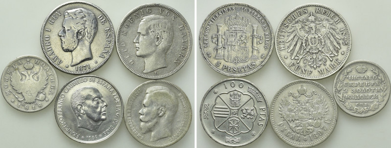 5 Modern Coins; Russia, German Empire and Spain. 

Obv: .
Rev: .

. 

Con...