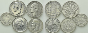 5 Modern Coins; Russia, German Empire and Spain