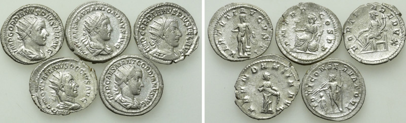 5 Antoniniani. 

Obv: .
Rev: .

. 

Condition: See picture.

Weight: g....