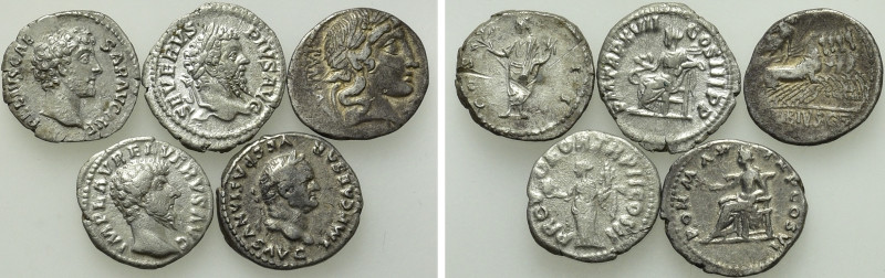 5 Roman Denarii. 

Obv: .
Rev: .

. 

Condition: See picture.

Weight: ...