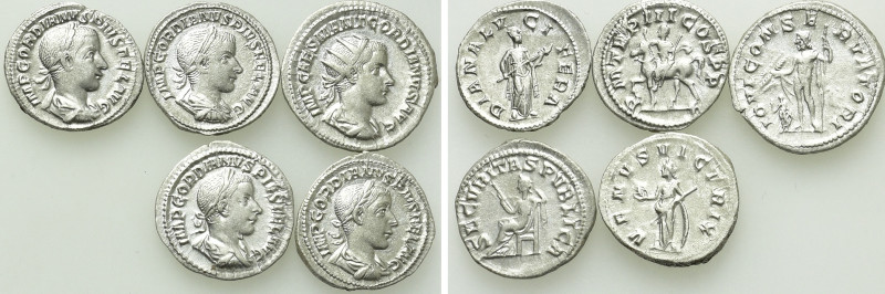 5 Denarii and Antoniniani of Gordianus III. 

Obv: .
Rev: .

. 

Conditio...