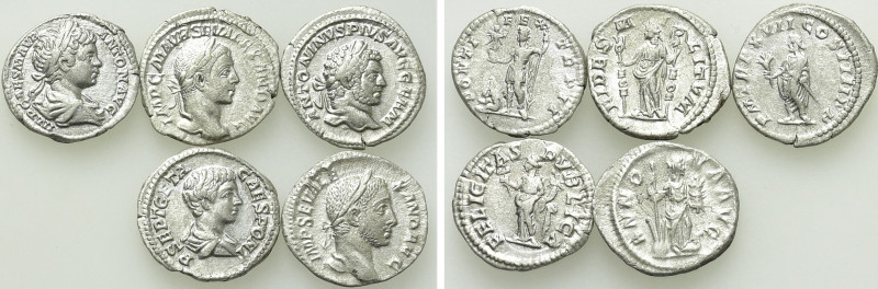 5 Denarii of Severus Alexander, Geta etc. 

Obv: .
Rev: .

. 

Condition:...