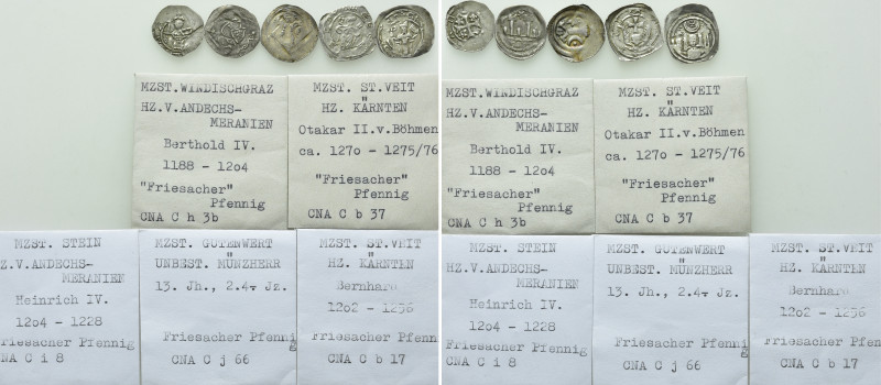 5 Medieval Coins of Austria / Friesacher Pfennige. 

Obv: .
Rev: .

. 

C...