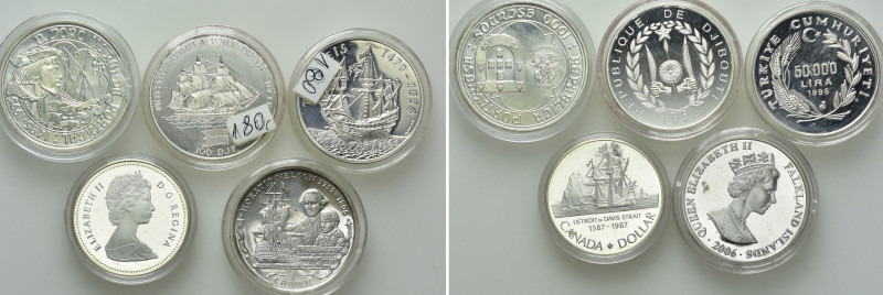 5 Modern Silver Coins With Ship Motives. 

Obv: .
Rev: .

. 

Condition: ...