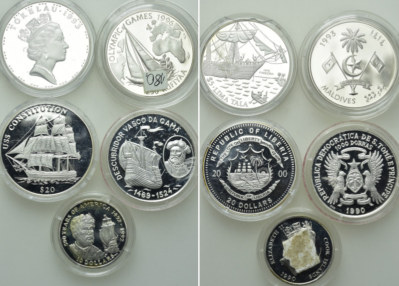 5 Modern Silver Coins With Ship Motives. 

Obv: .
Rev: .

. 

Condition: ...